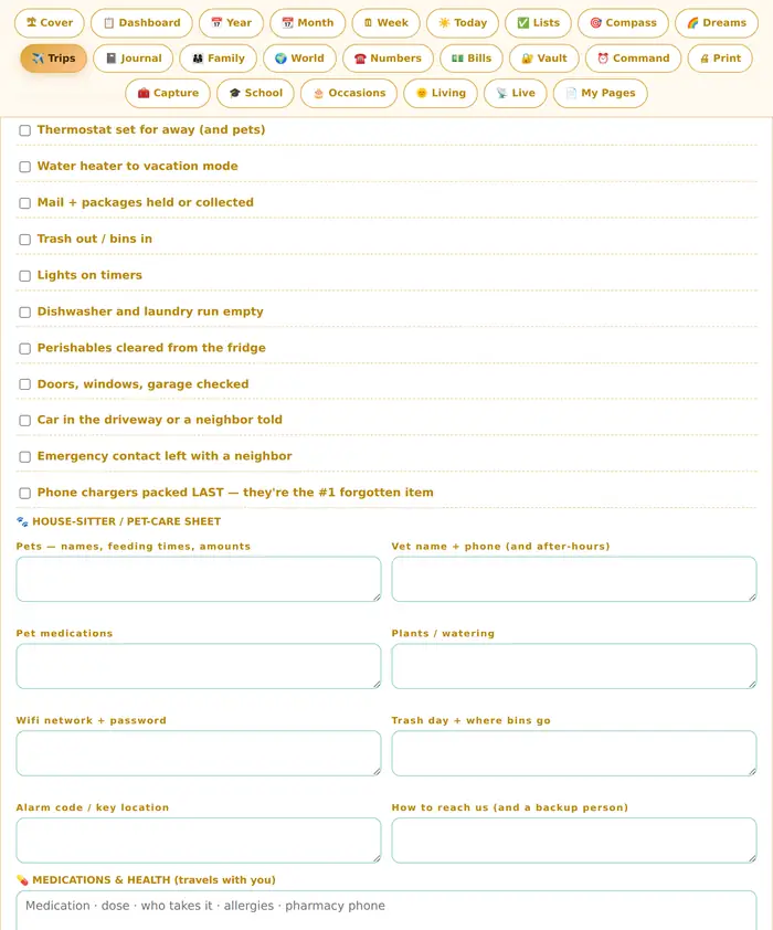 The planner's Trips tab — The Away Kit