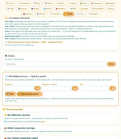 The Living page, where the benefits sit